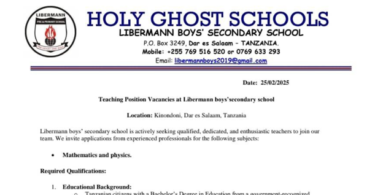 Nafasi za Kazi Ualimu Libermann Boys' Secondary School 2025