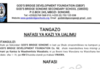Nafasi za Kazi Ualimu God's Bridge Secondary Songwe 2025 Nafasi za Kazi God's Bridge Secondary Songwe 2025