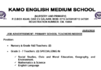 Nafasi 5 za Kazi Ualimu Kamo English Medium School 2025 Nafasi 5 za Kazi Ualimu Kamo English Medium School 2025