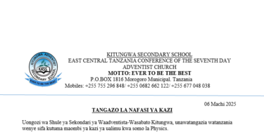 Nafasi za Kazi Ualimu Kitungwa Adventist Secondary School 2025 Nafasi za Kazi Ualimu Kitungwa Adventist Secondary School 2025