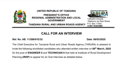 Majina ya Walioitwa Kwenye Usaili TARURA, March 2025