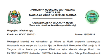 Nafasi za Kazi Halmashauri ya Wilaya ya Moshi 2025