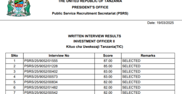 MATOKEO YA USAILI WA KUANDIKA ULIOFANYIKA TAREHE 18/03/2025