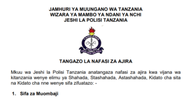 NAFASI ZA AJIRA JESHI LA POLISI TANZANIA 2025