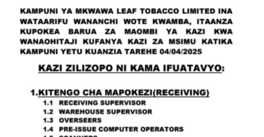 Nafasi za Kazi Zaidi ya 50 Mkwawa Leaf Tobacco 2025/2026