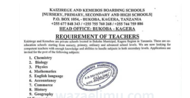 Nafasi 10 za Kazi Ualimu Shule ya Kaizirege and Kemebos 2025
