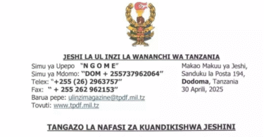 Nafasi za kazi Jeshi la Ulinzi la Wananchi wa Tanzania (JWTZ) 2025