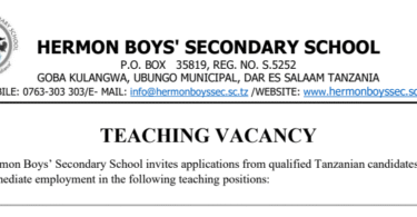 Nafasi za Kazi Ualimu Hermon Boys’ Secondary School 2025